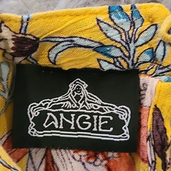 Angie womens boho mustard yellow floral print flowy long sleeve shirt size large - Picture 5 of 7